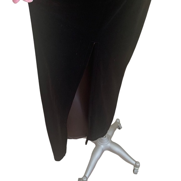 Vintage 90s Chocolate Brown Stretch Velvet Faux Fur Collar Maxi Dress Small - Picture 11 of 12